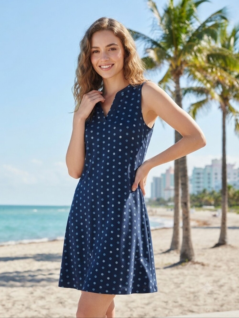 Chico's Stylish Sleeveless Polka Dot V-Neck Dress